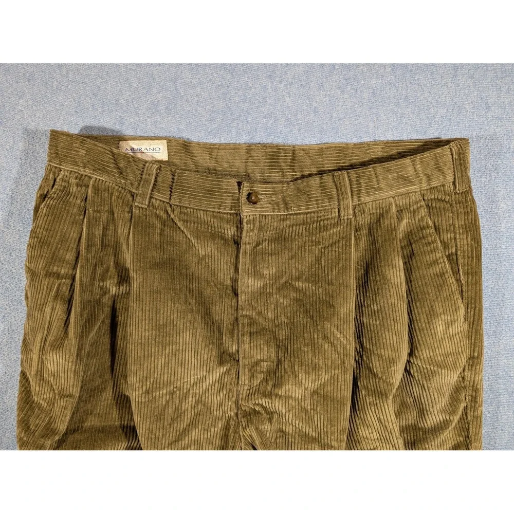 Murano Pants Mens 40x32 Brown Corduroy Pleated Dress Slacks Cuffed Casual